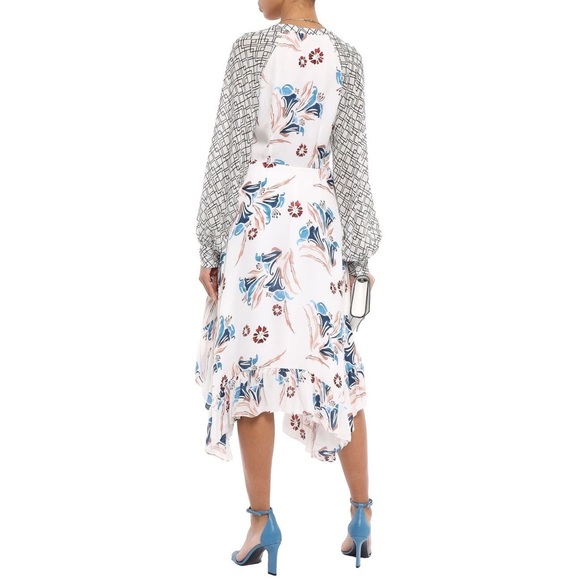 JOIE Asymmetric White Floral Silk Midi Dress - Picture 2 of 7